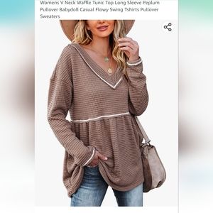Brown tan waffle knit peplum fall top women's XL Blouse nursing maternity